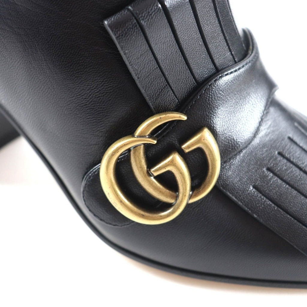 Gucci GG Marmont Tassel Side Zip Leather Short Boots Black Gold 38 Handbag — view 9