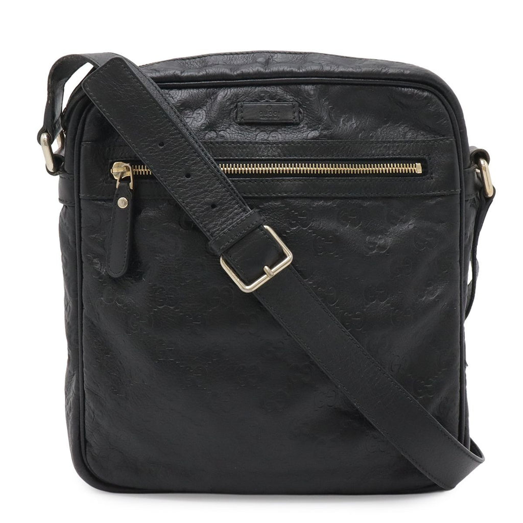 Gucci Guccissima Shoulder Bag Crossbody Leather Black Gold