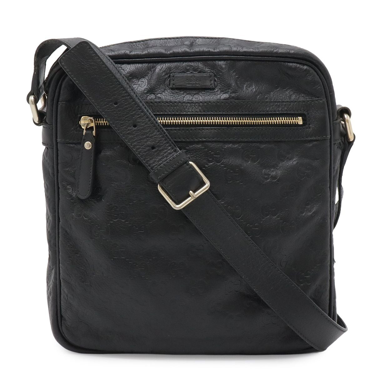 Gucci Guccissima Shoulder Bag Crossbody Leather Black Gold