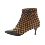 Louis Vuitton Short Boots Pointed Toe Calf Hair Leather Damier Logo 37.5