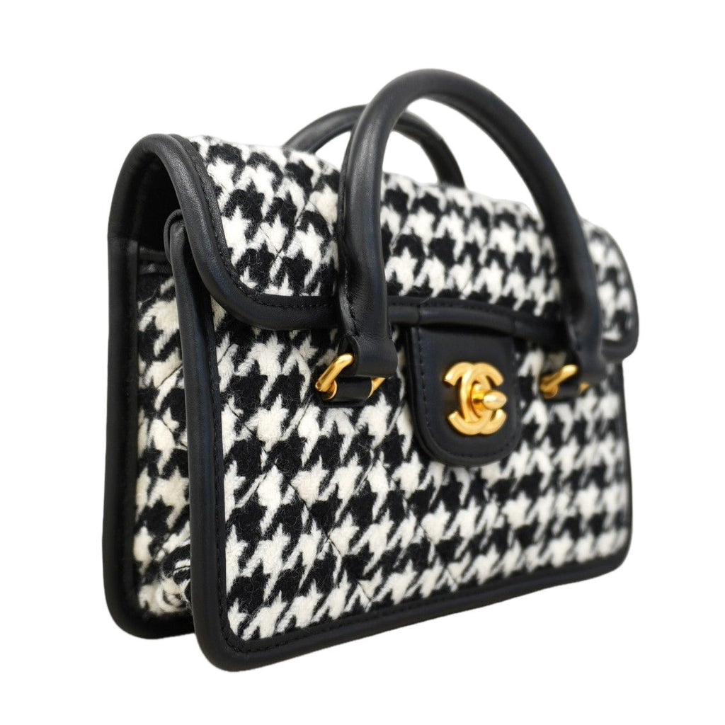 Chanel Handbag Wool Black White Champagne Gold 2-Way — view 2
