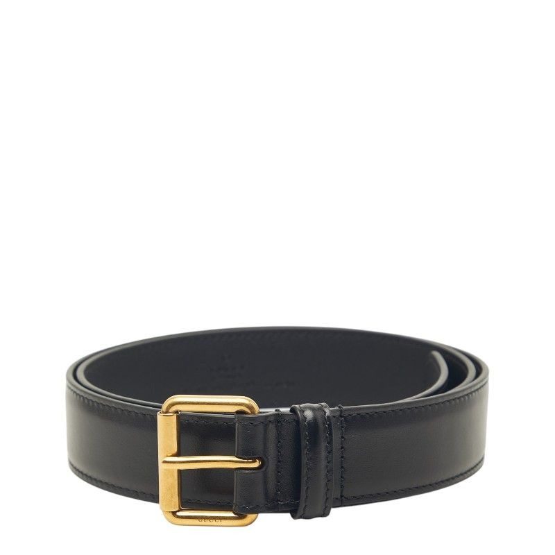 Gucci Plain Belt 85 34 Black Gold Calf