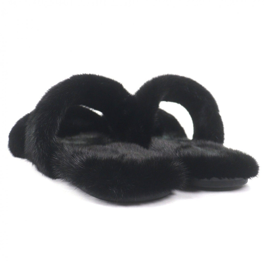 Saint Laurent Paris Mink Slide Sandals Black 44 — view 4