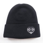 Chanel 100% Cashmere Coco Mark Knit Cap With Rhinestones Black