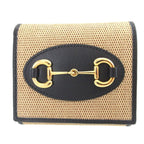 Gucci Horsebit Canvas Leather Beige Navy Blue Bifold Wallet 0437