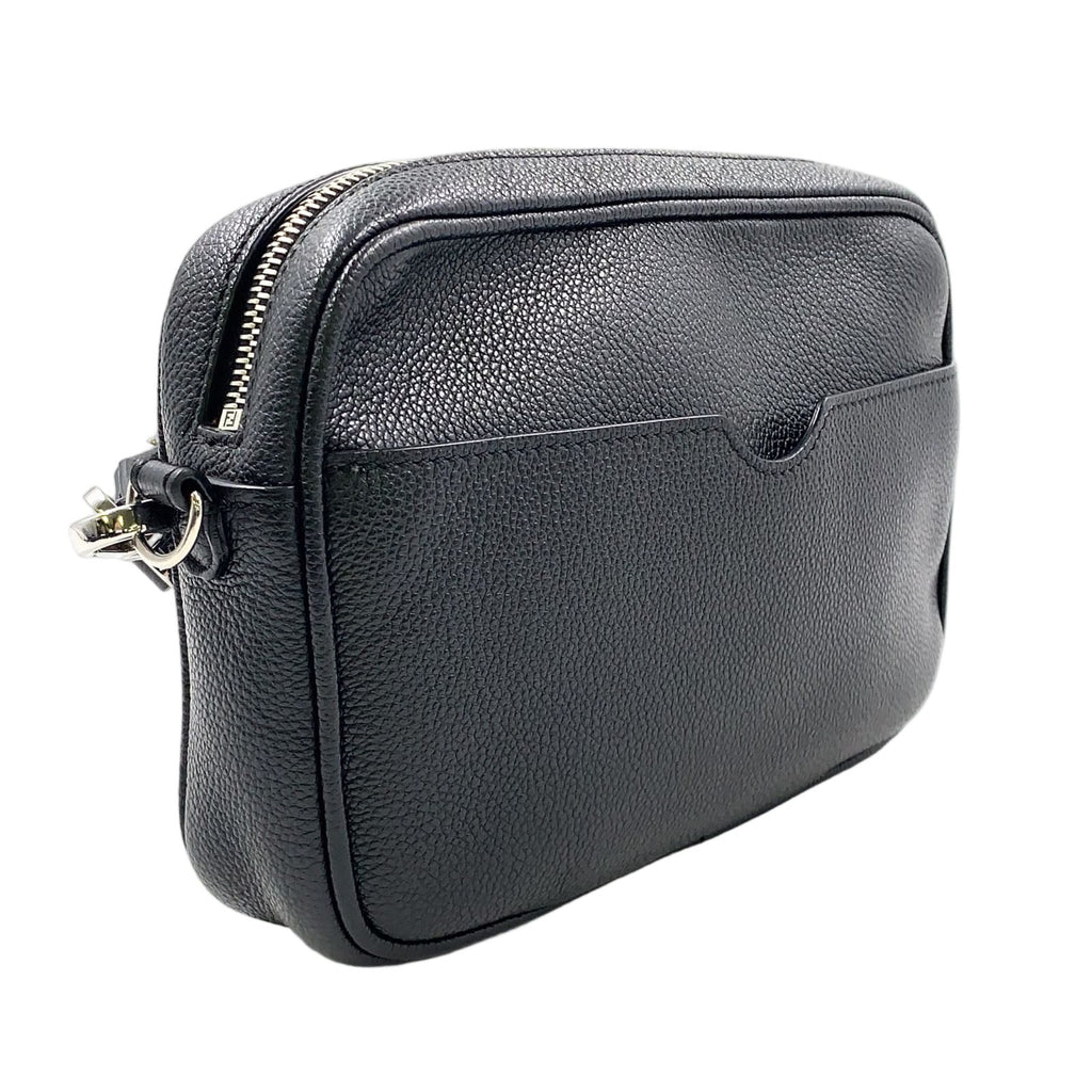 Fendi Embossed Logo Monogram Leather Black Shoulder Bag Silver — view 2