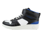 Hermes Logo Clou de Selle Style Leather High Cut Sneakers Shoes Black Blue