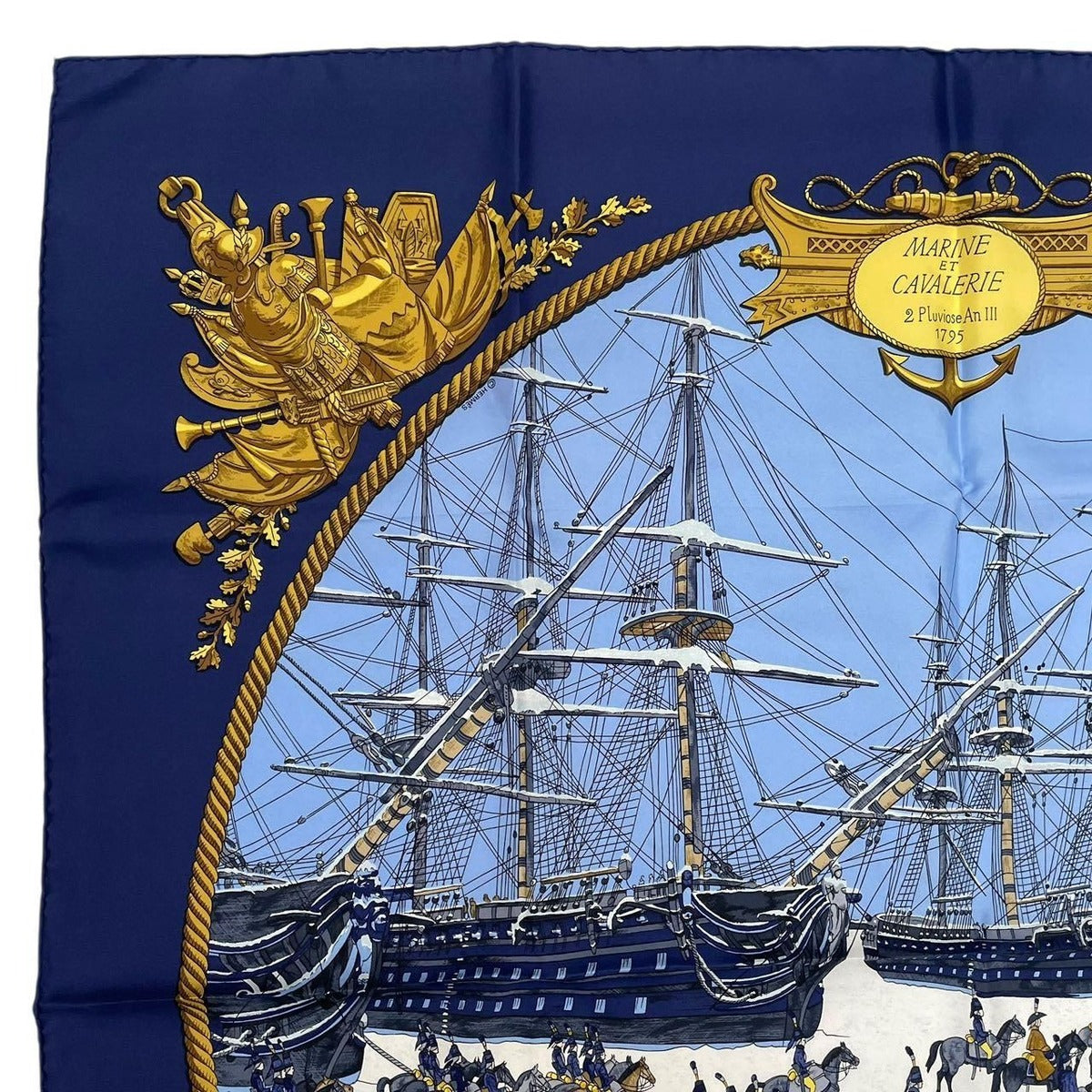 Hermes Scarf Silk Carre 90 Marine ET Cavalerie Sea and Cavalry Navy — view 3