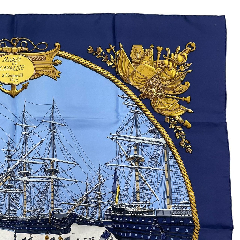 Hermes Scarf Silk Carre 90 Marine ET Cavalerie Sea and Cavalry Navy — view 4