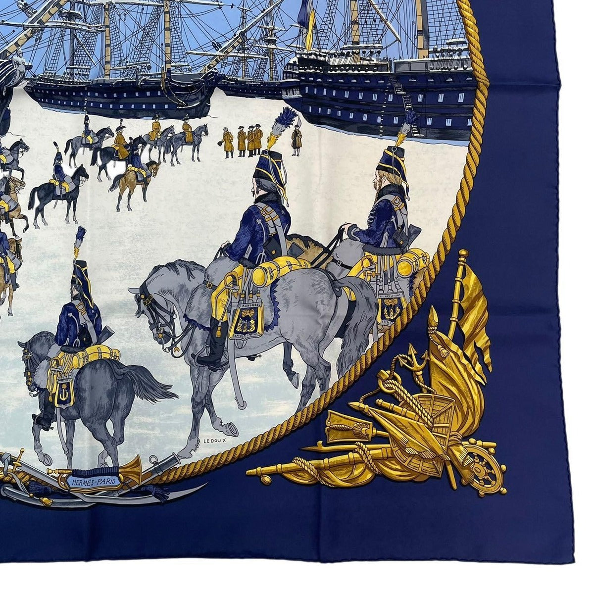Hermes Scarf Silk Carre 90 Marine ET Cavalerie Sea and Cavalry Navy — view 5