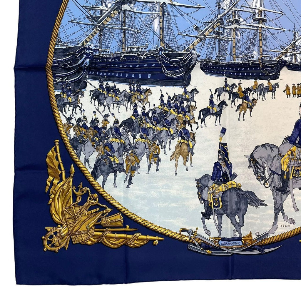 Hermes Scarf Silk Carre 90 Marine ET Cavalerie Sea and Cavalry Navy — view 6
