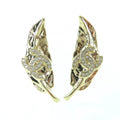 Chanel CC Logo Leaf Design Rhinestone Earrings Gold