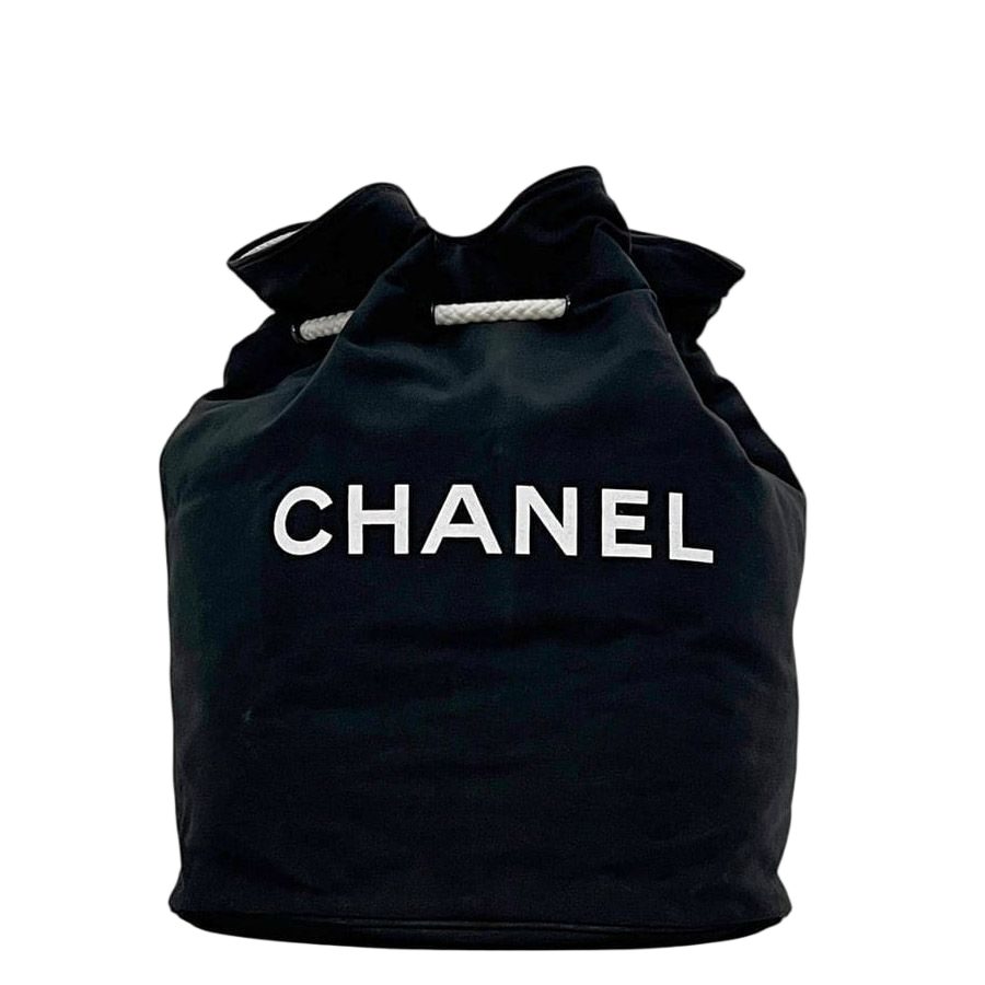 Chanel Drawstring Bag Black Pool Bag Canvas Vinyl