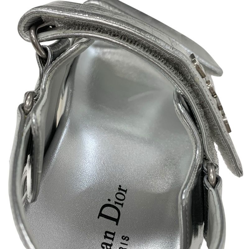 Christian Dioract Sandals Shoes Leather Metallic Silver Logo Lambskin — view 7