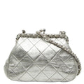 Chanel CC Logo Quilted Chain Shoulder Bag Silver Lambskin