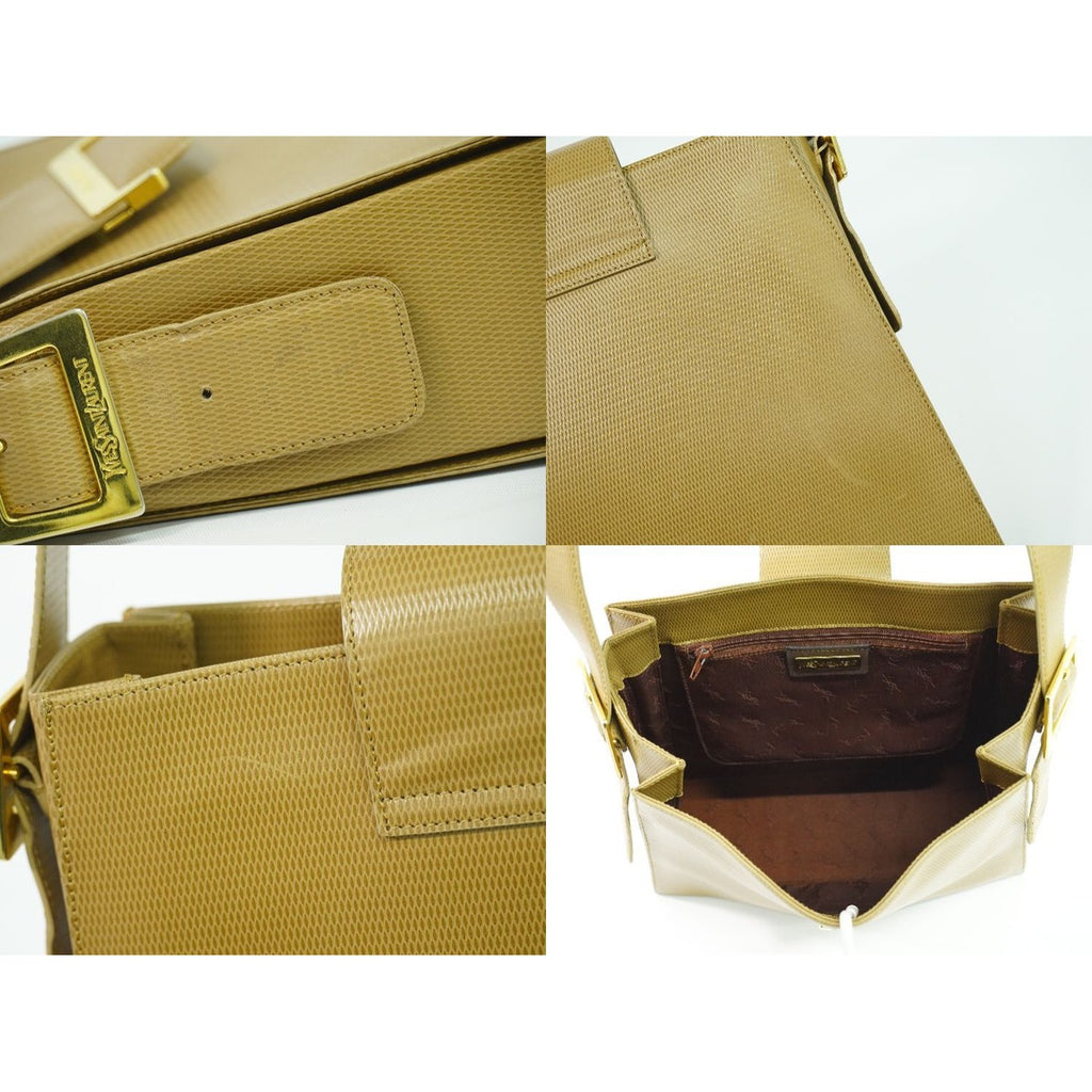 Saint Laurent Yves YSL Embossed Leather Shoulder Bag Beige — view 8