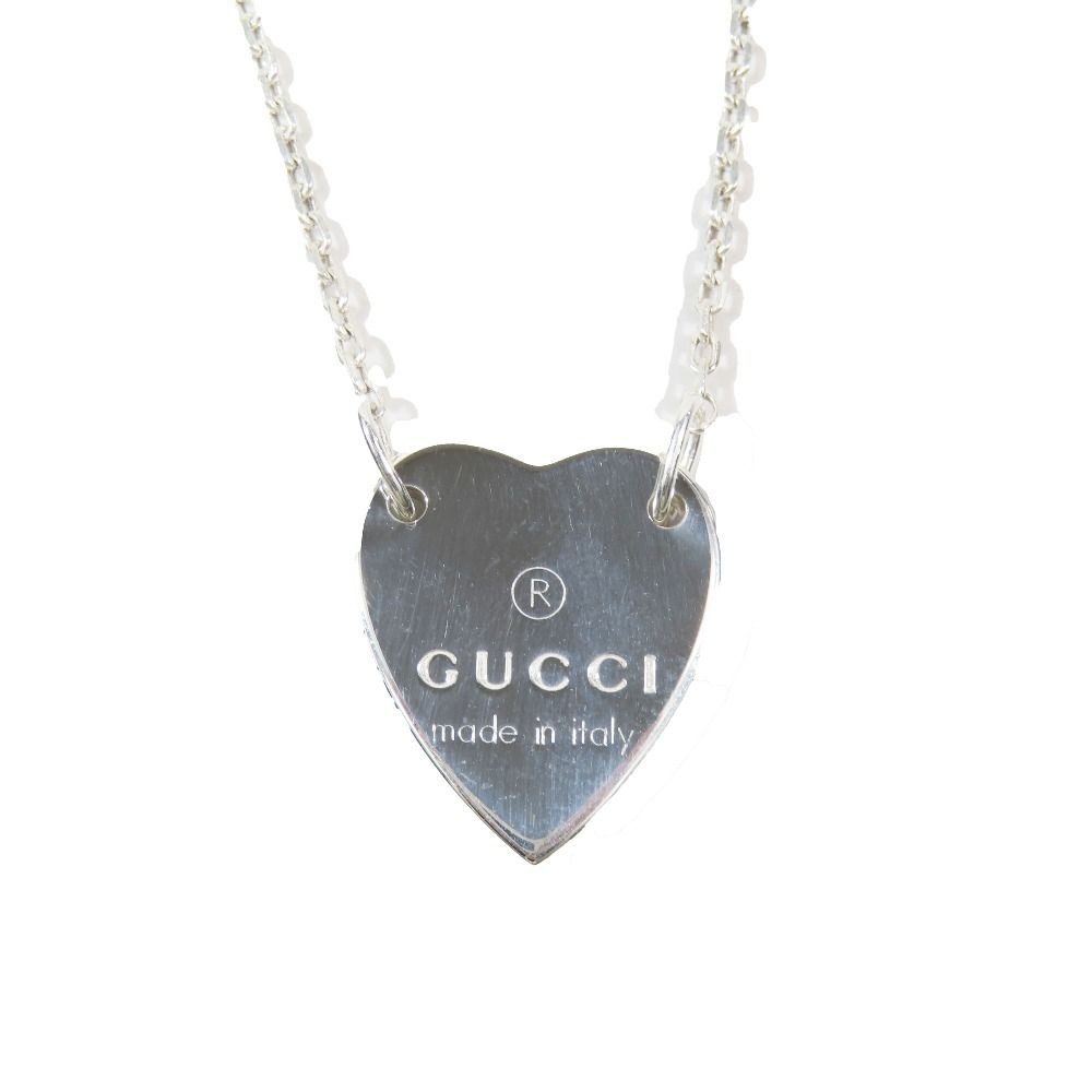 Gucci Polished Trademark Heart Motif Necklace Logo Pendant Silver
