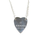 Gucci Polished Trademark Heart Motif Necklace Logo Pendant Silver