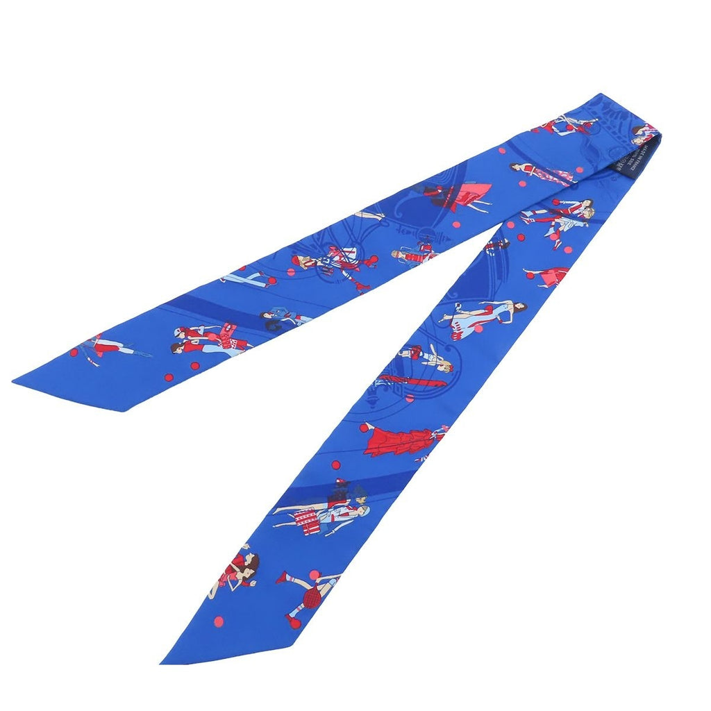 Hermes Twilly 02 Bleu Roy Blue Rouge Multicolor Silk Ex-Libris Parisienne Scarf — view 2