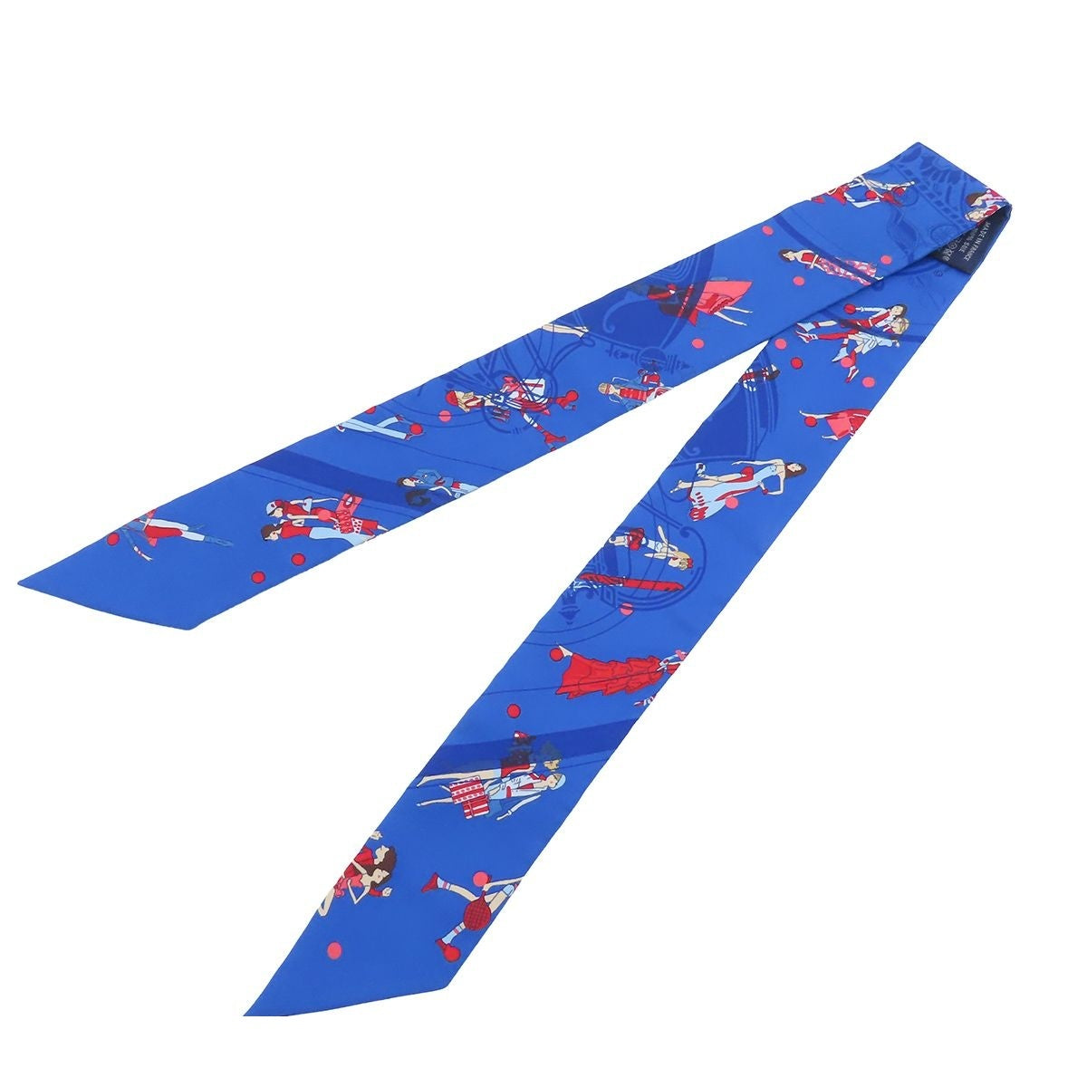 Hermes Twilly 02 Bleu Roy Blue Rouge Multicolor Silk Ex-Libris Parisienne Scarf — view 2