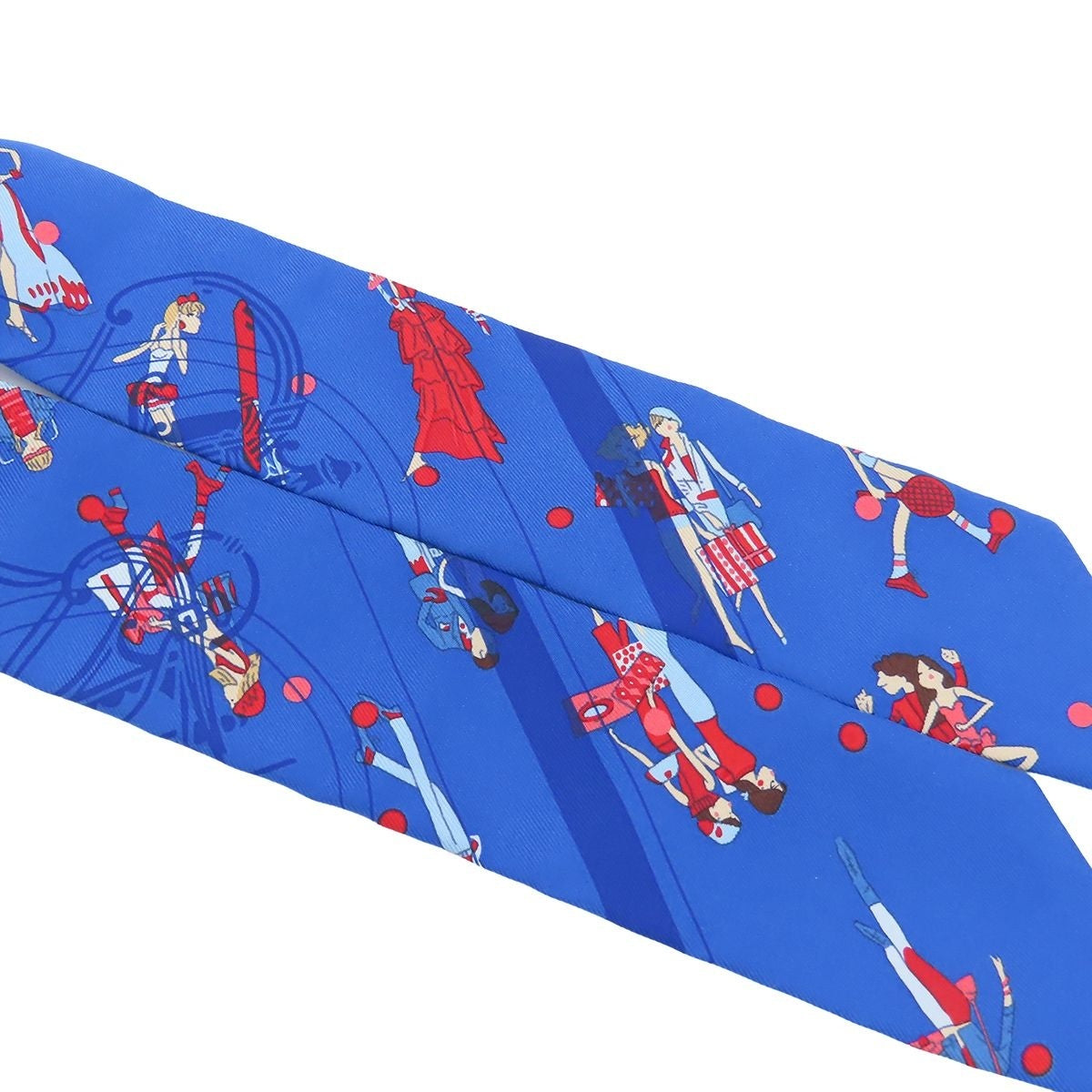 Hermes Twilly 02 Bleu Roy Blue Rouge Multicolor Silk Ex-Libris Parisienne Scarf — view 3