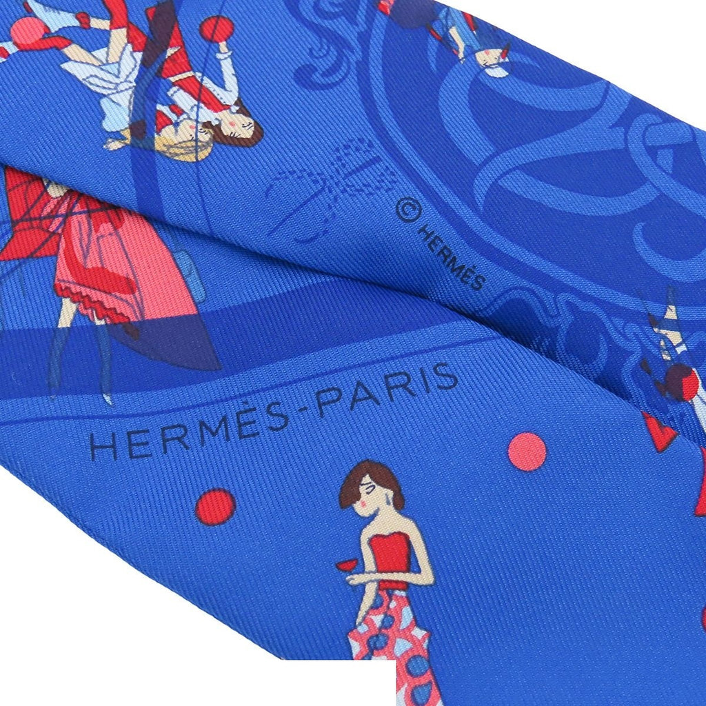 Hermes Twilly 02 Bleu Roy Blue Rouge Multicolor Silk Ex-Libris Parisienne Scarf — view 4