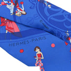 Hermes Twilly 02 Bleu Roy Blue Rouge Multicolor Silk Ex-Libris Parisienne Scarf — view 4