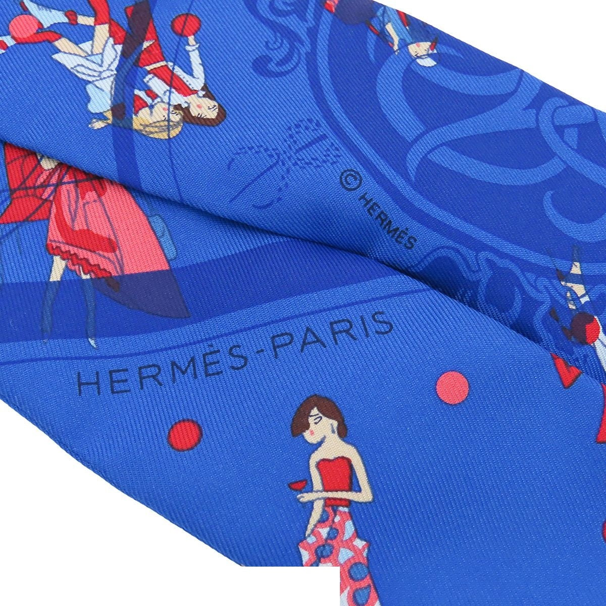 Hermes Twilly 02 Bleu Roy Blue Rouge Multicolor Silk Ex-Libris Parisienne Scarf — view 4