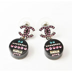 Chanel CC Coco Mark Circle Rhinestone Multicolor Rose Black