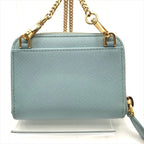 Prada Saffiano Leather Chain Shoulder Card Case Wallet Blue — view 2