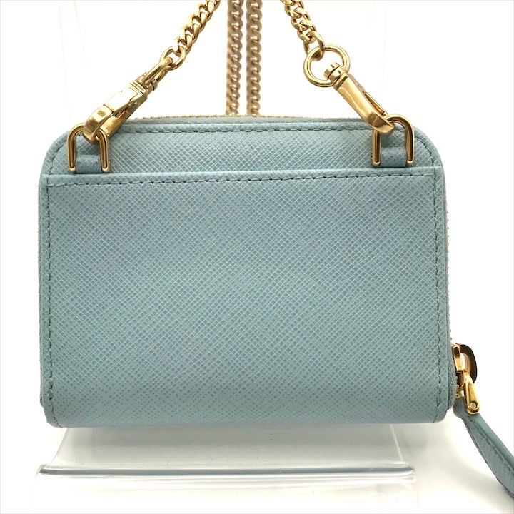 Prada Saffiano Leather Chain Shoulder Card Case Wallet Blue — view 2
