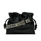 Loewe Drawstring Shoulder Bag Flamenco Clutch Black Logo Leather Napa Calfskin