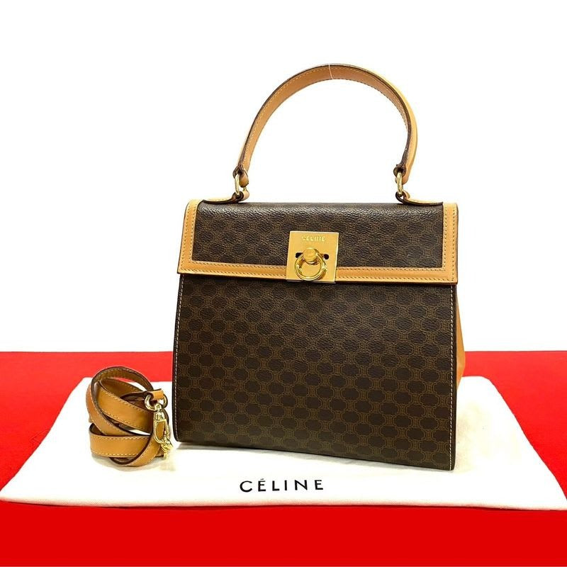 Celine Macadam Blason Triomphe Pattern Logo Ring Hardware Leather 2-Way