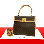 Celine Macadam Blason Triomphe Pattern Logo Ring Hardware Leather 2-Way
