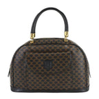 Celine Macadam Hand Bag Leather Black Brown Gold Vintage
