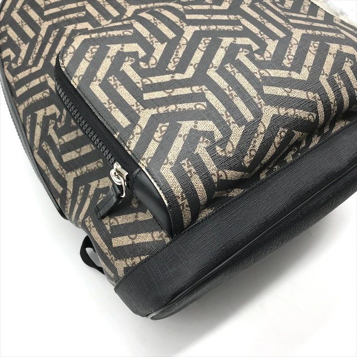 Gucci GG Supreme GG Carre Backpack Leather Khaki Beige Black — view 5
