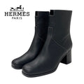 Hermes Flats Boots Short Shoes Leather Black Stitching