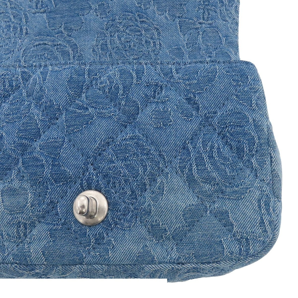 Chanel Shoulder Bag Blue Silver Denim Rose Camellia Quilted Mini Flap Heart — view 6