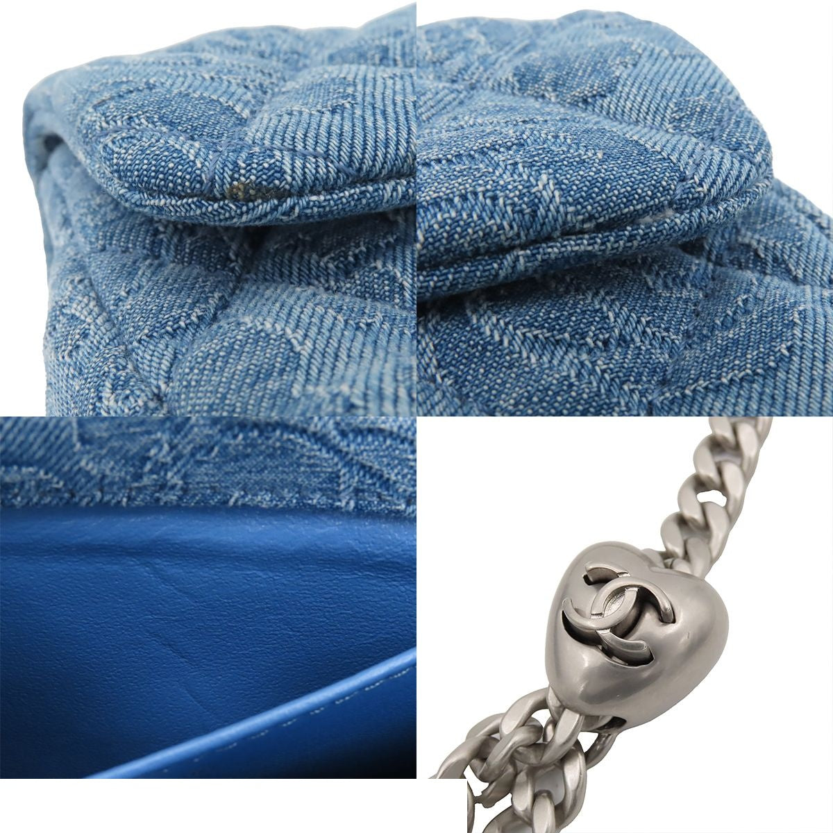Chanel Shoulder Bag Blue Silver Denim Rose Camellia Quilted Mini Flap Heart — view 7