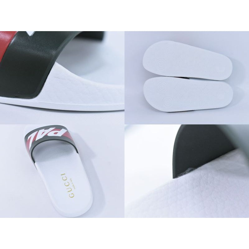 Gucci Palace Logo Sherry Line Sandals 39 Rubber White Khaki Red — view 8