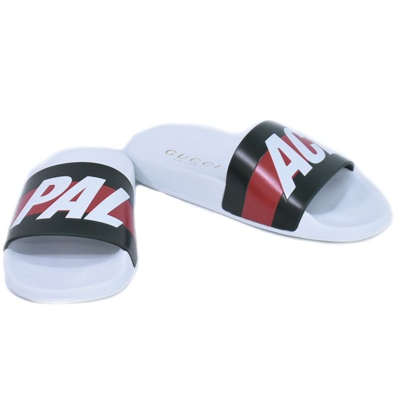 Gucci Palace Logo Sherry Line Sandals 39 Rubber White Khaki Red