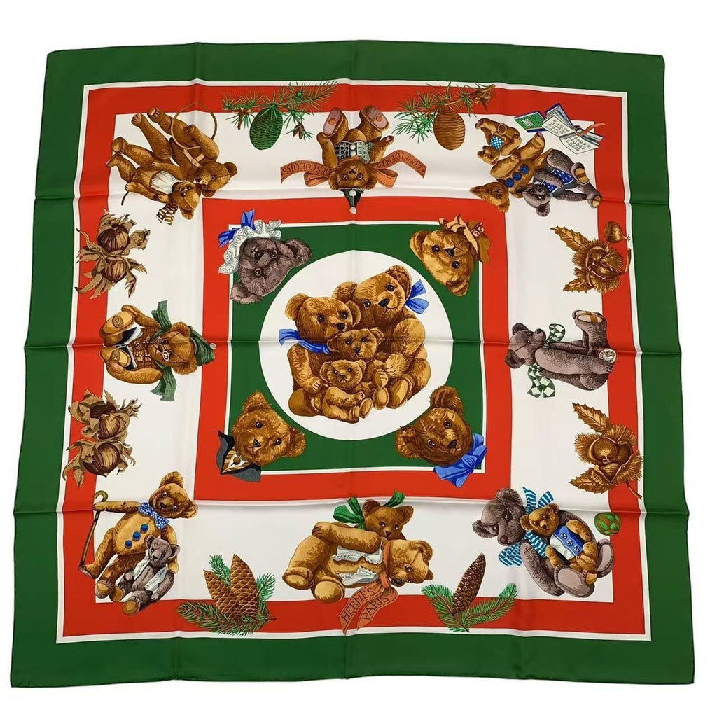 Hermes Scarf Carre 90 100% Silk Confidents Des Coeurs Teddy Bear Friends — view 2