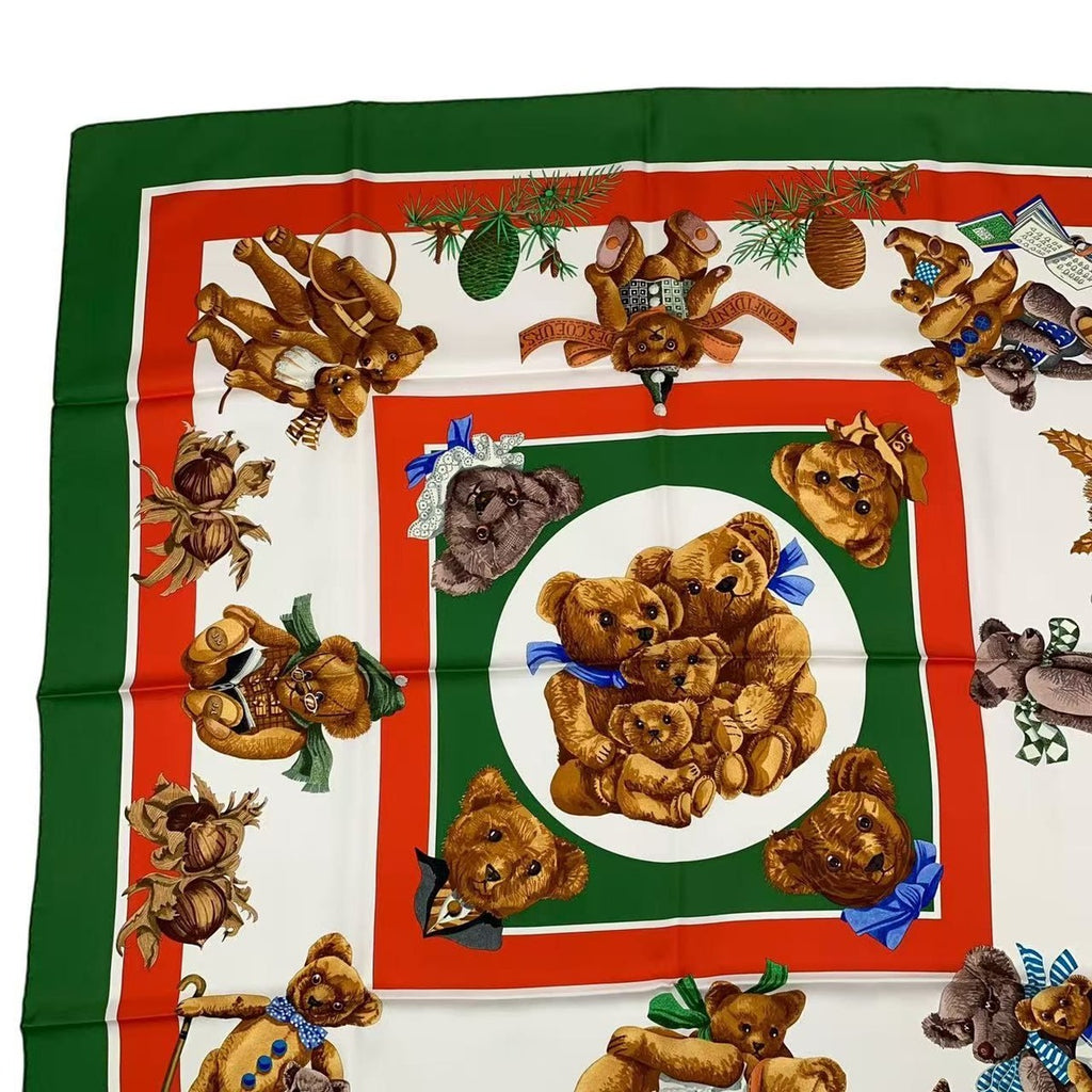 Hermes Scarf Carre 90 100% Silk Confidents Des Coeurs Teddy Bear Friends — view 3