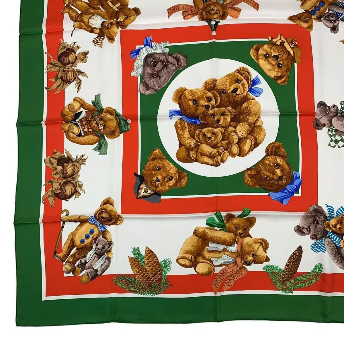 Hermes Scarf Carre 90 100% Silk Confidents Des Coeurs Teddy Bear Friends — view 5