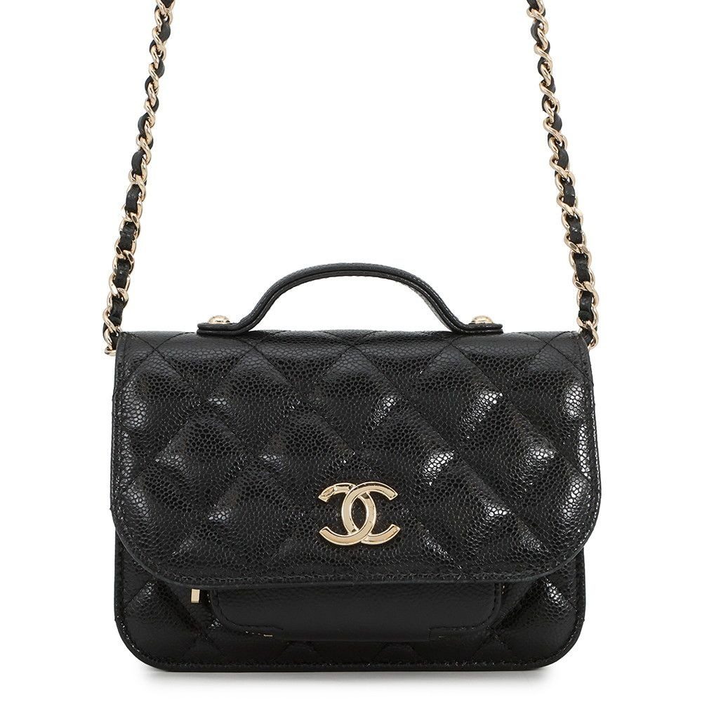 Chanel Chain Wallet CC Logo Business Affinity Mini Caviar Leather Black