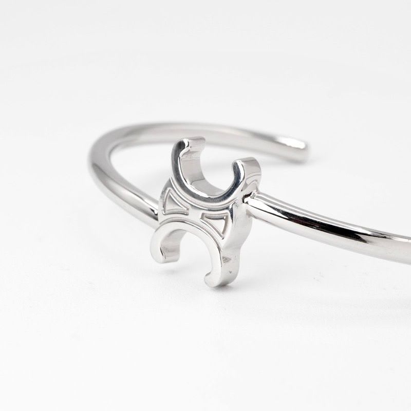 Celine Bracelet Bangle Cuff Silver Triomphe Asymmetric — view 5