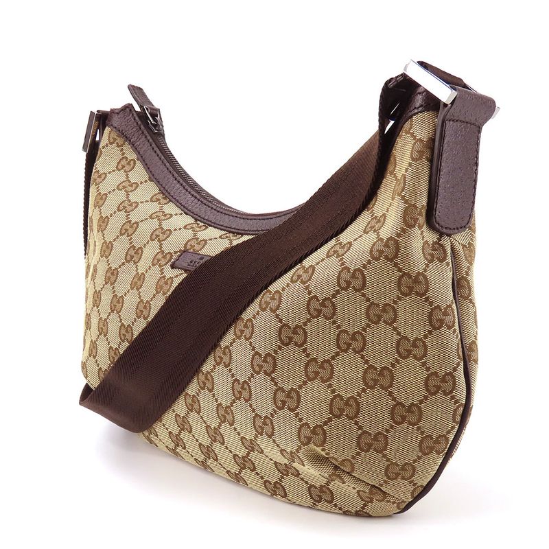 Gucci Shoulder Bag GG Canvas Leather Beige Brown Silver Hardware — view 2