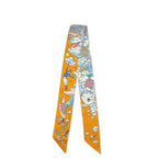 Hermes Ribbon Twilly Light Blue Orange Animal Cleaned Scarf