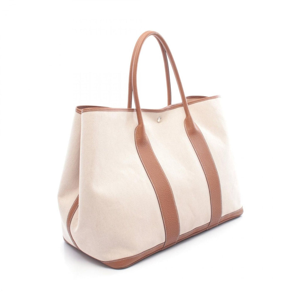 Hermes Tote Garden Party TGM Ecru Gold Canvas Leather Ivory Brown — view 2