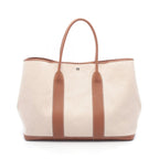 Hermes Tote Garden Party TGM Ecru Gold Canvas Leather Ivory Brown